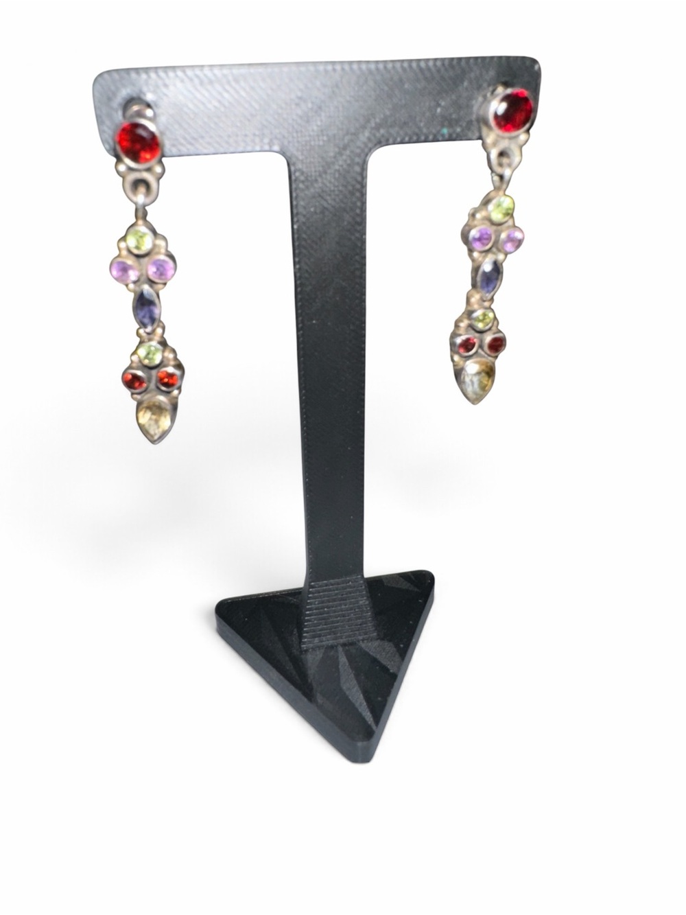 925 Sterling Silver Multicolor Gemstone Dangle Earrings